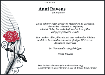Traueranzeige von Anni Ravens von Rheinische Post