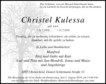 Traueranzeige von Christel Kulessa von Rheinische Post