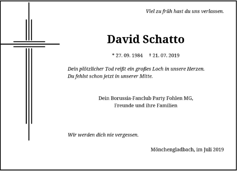  Traueranzeige für David Schatto vom 27.07.2019 aus Rheinische Post