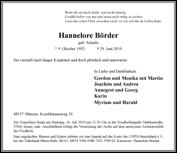 Traueranzeige von Hannelore Börder von Rheinische Post