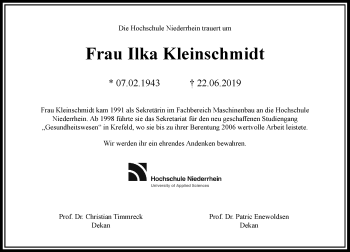 Traueranzeige von Ilka Kleinschmidt von Rheinische Post