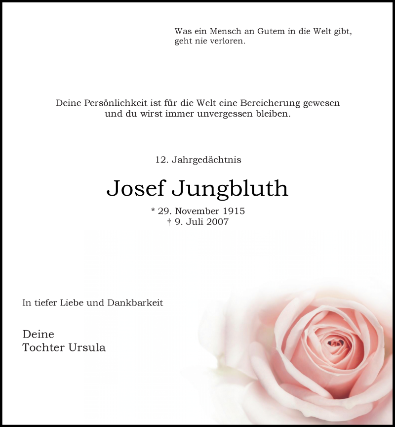  Traueranzeige für Josef Jungbluth vom 13.07.2019 aus Rheinische Post
