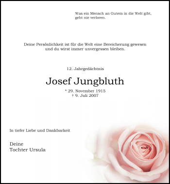Traueranzeige von Josef Jungbluth von Rheinische Post