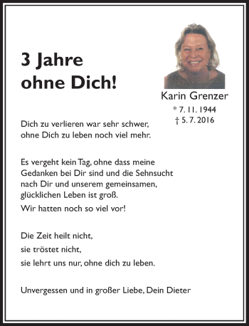 Traueranzeige von Karin Grenzer von Rheinische Post