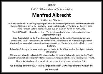 Traueranzeige von Manfred Albrecht von Rheinische Post