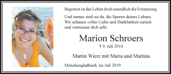 Traueranzeige von Marion Schroers von Rheinische Post