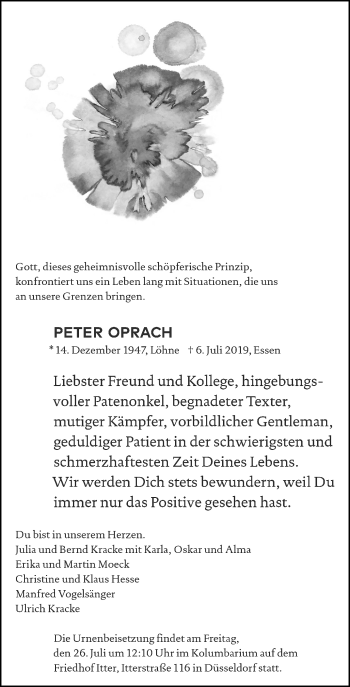 Traueranzeige von Peter Oprach von Rheinische Post