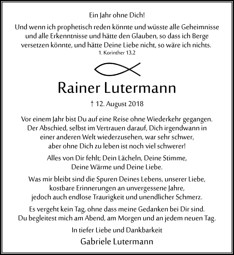  Traueranzeige für Rainer Lutermann vom 17.08.2019 aus Rheinische Post
