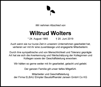 Traueranzeige von Wiltrud Wolters von Rheinische Post