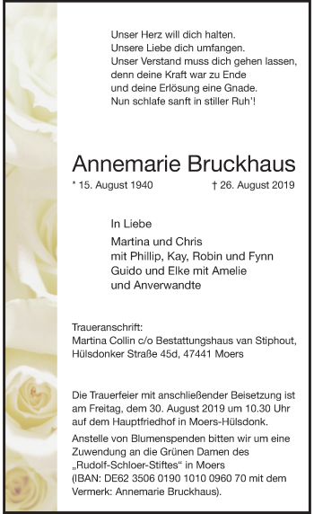 Traueranzeige von Annemarie Bruckhaus von Rheinische Post
