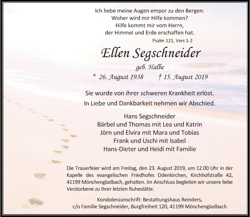  Traueranzeige für Elfen Segschneider vom 17.08.2019 aus Rheinische Post