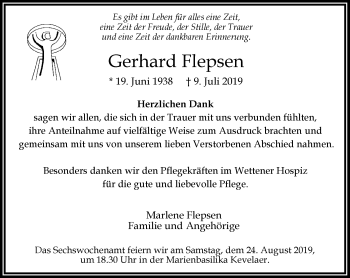 Traueranzeige von Gerhard Flepsen von Rheinische Post