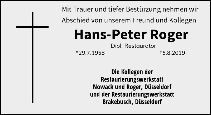  Traueranzeige für Hans-Peter Roger vom 14.08.2019 aus Rheinische Post