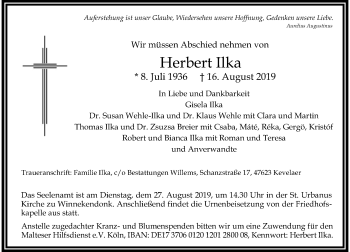Traueranzeige von Herbert Ilka von Rheinische Post