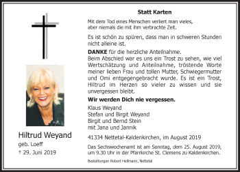 Traueranzeige von Hiltrud Weyand von Rheinische Post