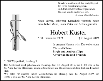 Traueranzeige von Hubert Küster von Rheinische Post