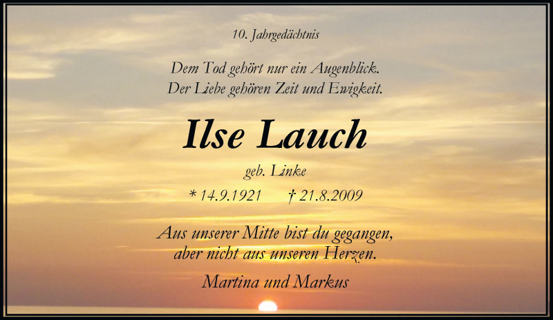  Traueranzeige für Ilse Lauch vom 21.08.2019 aus Rheinische Post