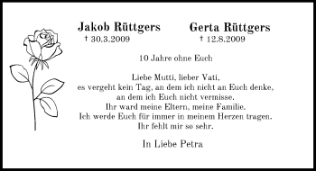 Traueranzeige von Jakob und Gerta Rüttgers von Rheinische Post