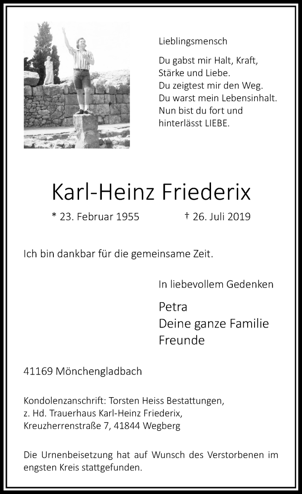  Traueranzeige für Karl-Heinz Friederix vom 24.08.2019 aus Rheinische Post
