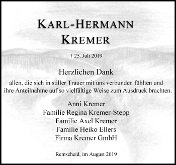 Traueranzeige von Karl-Hermann Kremer von Rheinische Post