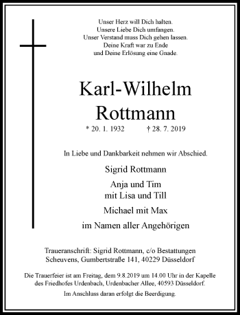Alle Traueranzeigen für Karl-Wilhelm Rottmann | trauer.rp-online.de