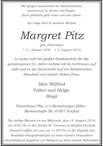 Traueranzeige von Margret Pitz von Rheinische Post