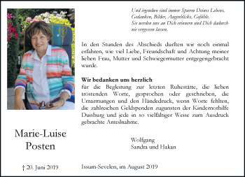 Traueranzeige von Marie-Luise Posten von Rheinische Post