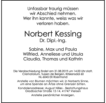 Traueranzeige von Norbert Kessing von Rheinische Post