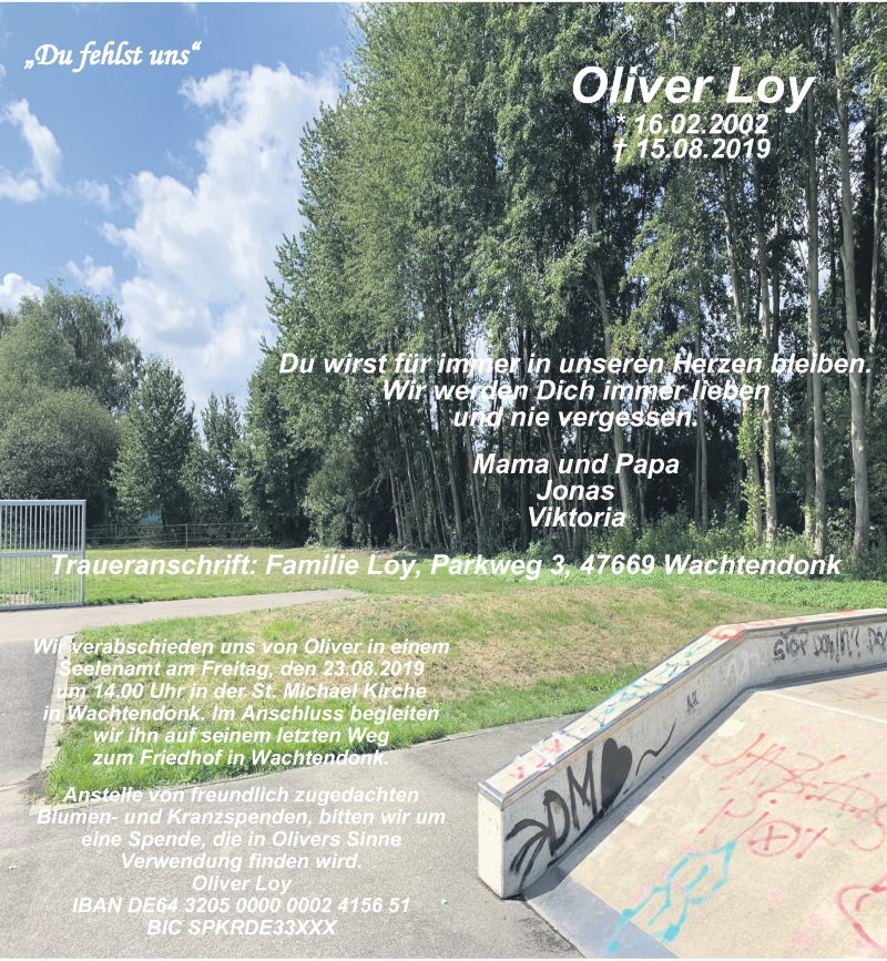  Traueranzeige für Oliver Loy vom 21.08.2019 aus Rheinische Post