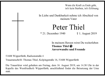 Traueranzeige von Peter Thiel von Rheinische Post