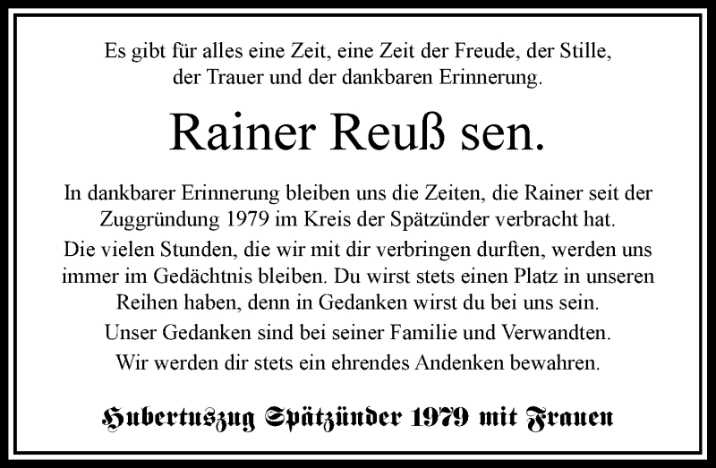 Traueranzeige für Rainer Reuß vom 14.08.2019 aus Rheinische Post