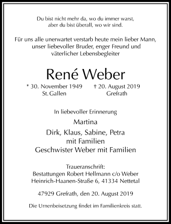 Traueranzeige von René Weber von Rheinische Post
