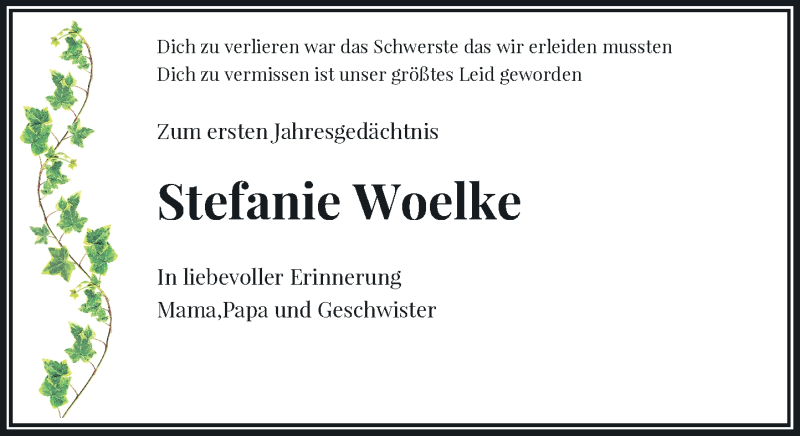  Traueranzeige für Stefanie Woelke vom 21.08.2019 aus Rheinische Post