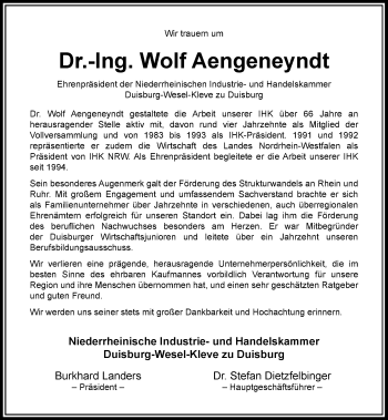 Traueranzeige von Wolf Aengeneyndt von Rheinische Post