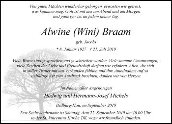 Traueranzeige von Alwine  Braam von Rheinische Post