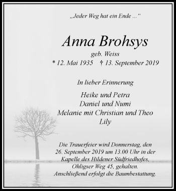 Traueranzeige von Anna Brohsys von Rheinische Post