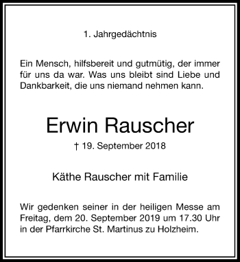 Traueranzeige von Erwin Rauscher von Rheinische Post