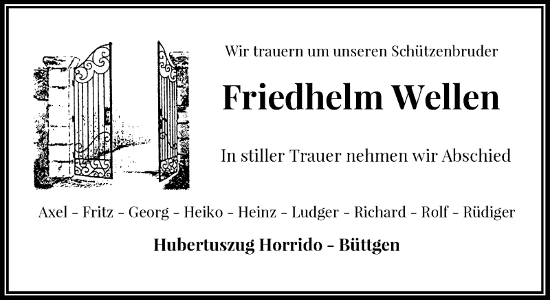  Traueranzeige für Friedhelm Wellen vom 28.09.2019 aus Rheinische Post