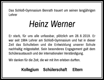 Traueranzeige von Heinz Werner von Rheinische Post