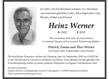 Traueranzeige von Heinz Werner von Rheinische Post