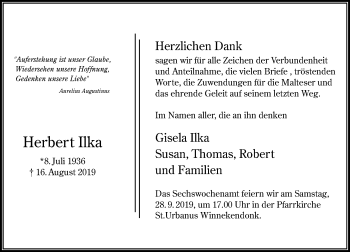 Traueranzeige von Herbert Ilka von Rheinische Post