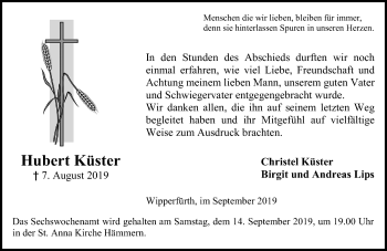 Traueranzeige von Hubert Küster von Rheinische Post