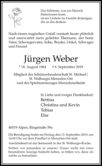 Traueranzeige von Jürgen Weber von Rheinische Post