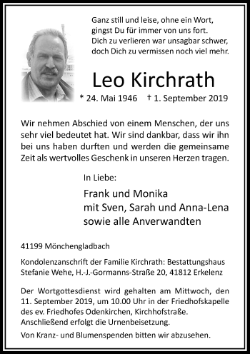 Traueranzeige von Leo Kirchrath von Rheinische Post