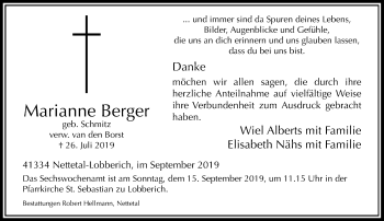 Traueranzeige von Marianne Berger von Rheinische Post