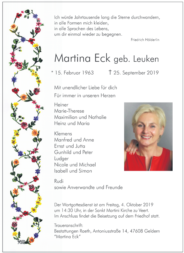  Traueranzeige für Martina Eck vom 30.09.2019 aus Rheinische Post