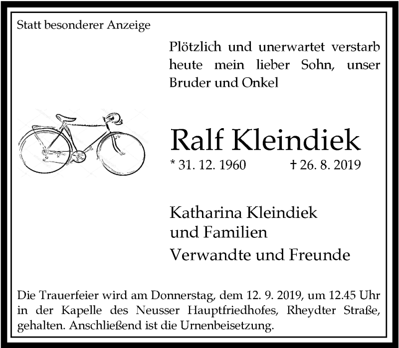  Traueranzeige für Ralf Kleindiek vom 07.09.2019 aus Rheinische Post