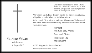 Traueranzeige von Sabine Petter von Rheinische Post