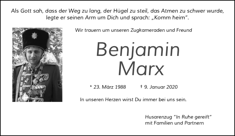  Traueranzeige für Benjamin Marx vom 18.01.2020 aus Rheinische Post