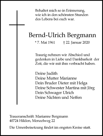 Traueranzeige von Bernd-Ulrich Bergmann von Rheinische Post